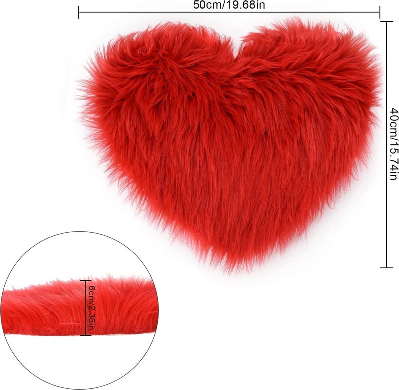 Dhanuom Heart Rugs for Valentines Day Fluffy Area Rug Accent Carpets for Bedroom Living Room Plush Mat Heart Shaped Faux Sheepskin Fur Rug 1Pcs Red - Image 2