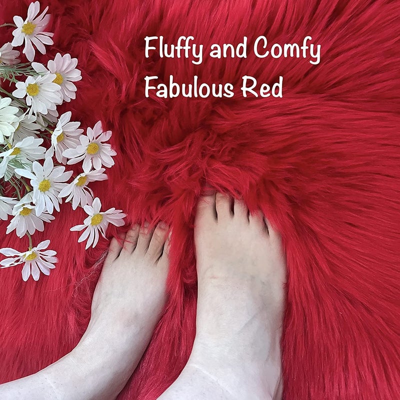 Dhanuom Heart Rugs for Valentines Day Fluffy Area Rug Accent Carpets for Bedroom Living Room Plush Mat Heart Shaped Faux Sheepskin Fur Rug 1Pcs Red - Image 5