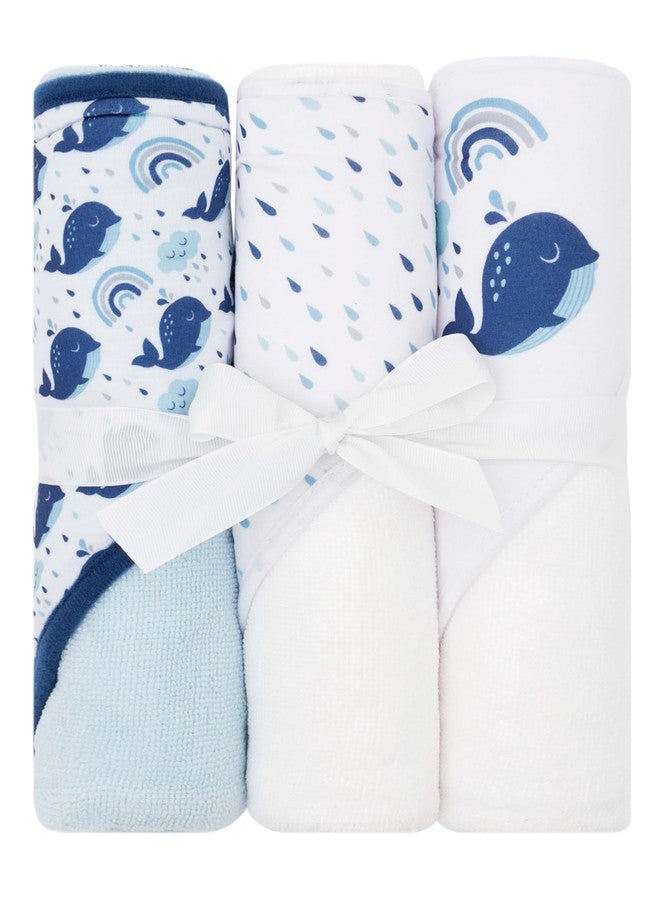 LITTLE CELEBRITY Hooded Baby Towels 3-Pack – Soft Baby Bath Towels with Hood for Newborns & Toddlers, Baby Hooded Towel Set, 30" x 26" (Whales)