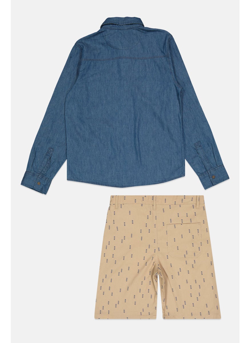 DKNY - Kids Boy 2Pcs Washed Top And Printed Shorts, Denim Blue - Image 1