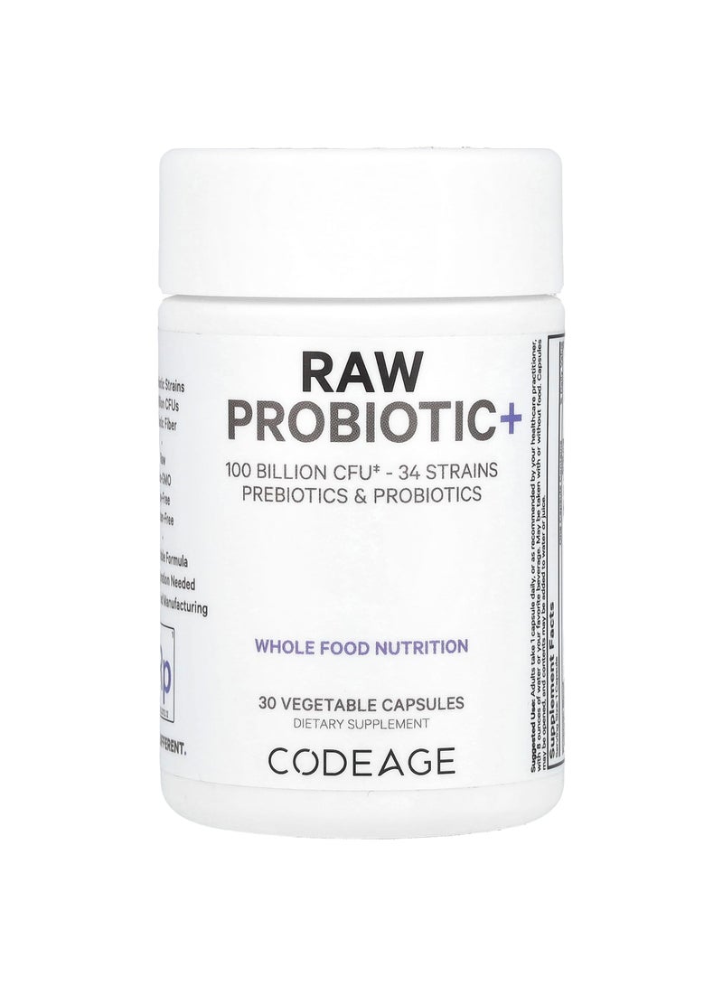 Codeage Raw Probiotic+, 100 Billion CFU, 30 Vegetable Capsules