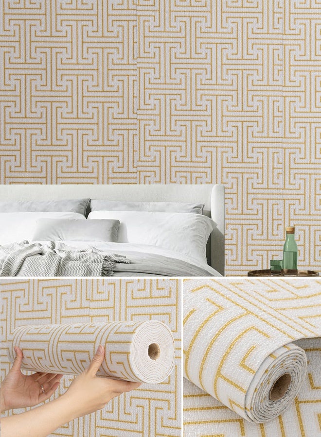 نوايوو ورق حائط ثلاثي الأبعاد، ملصق حائط قابل للتقشير واللصق، مقاوم للماء، نسيج كتان صناعي، ذاتي اللصق وقابل للإزالة، لفافة فينيل لتزيين الحائط، ورق اتصال لتغطية الجدران (أصفر-013) - Image 1