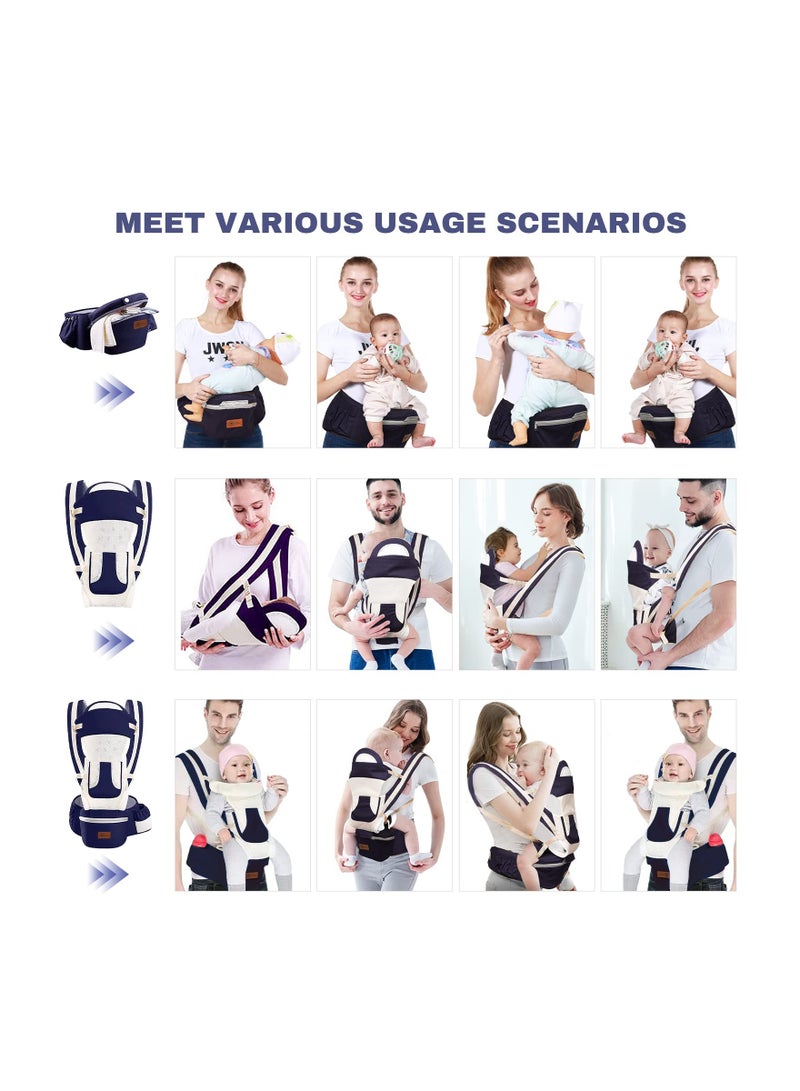 SOLARAE Baby Carrier with Hip Seat Waist Stool Infant Carrier, Adjustable Strap, All Positions Infant Carrier, Soft Baby Holder Carrier with Hood for All Seasons, Essential for Shopping Travelling - Image 5