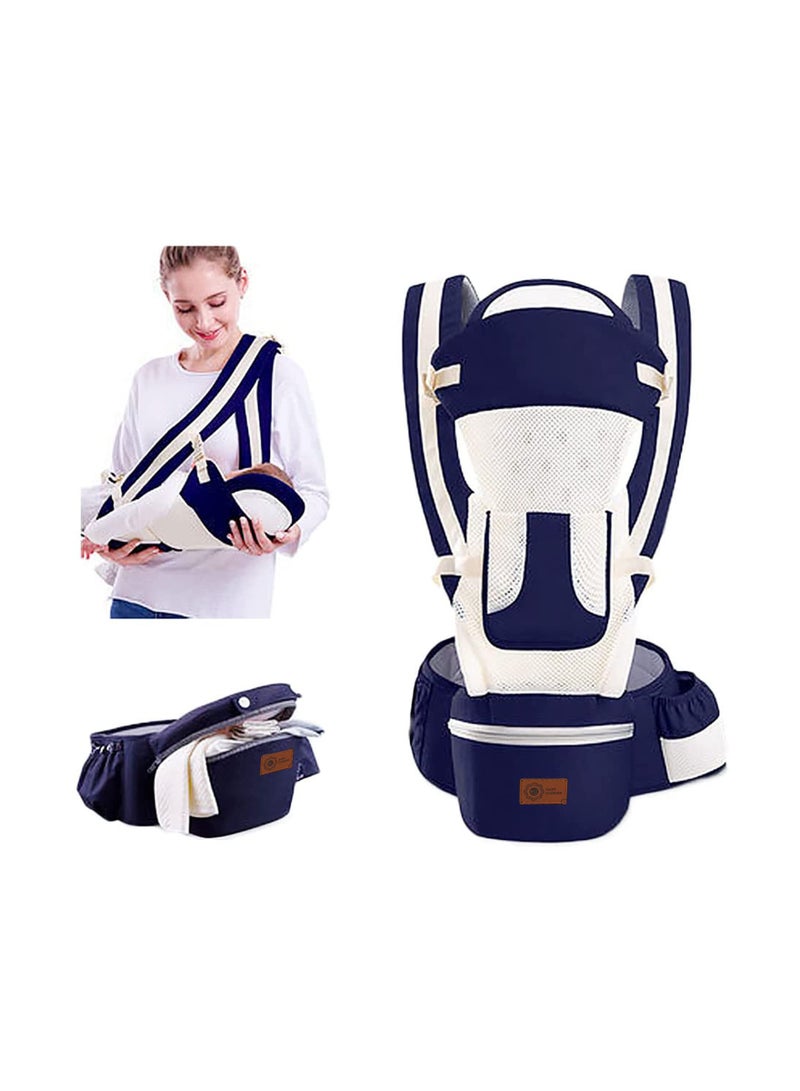 SOLARAE Baby Carrier with Hip Seat Waist Stool Infant Carrier, Adjustable Strap, All Positions Infant Carrier, Soft Baby Holder Carrier with Hood for All Seasons, Essential for Shopping Travelling - Image 1