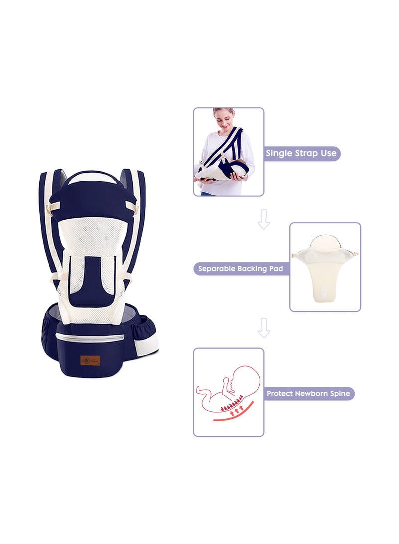 SOLARAE Baby Carrier with Hip Seat Waist Stool Infant Carrier, Adjustable Strap, All Positions Infant Carrier, Soft Baby Holder Carrier with Hood for All Seasons, Essential for Shopping Travelling - Image 3