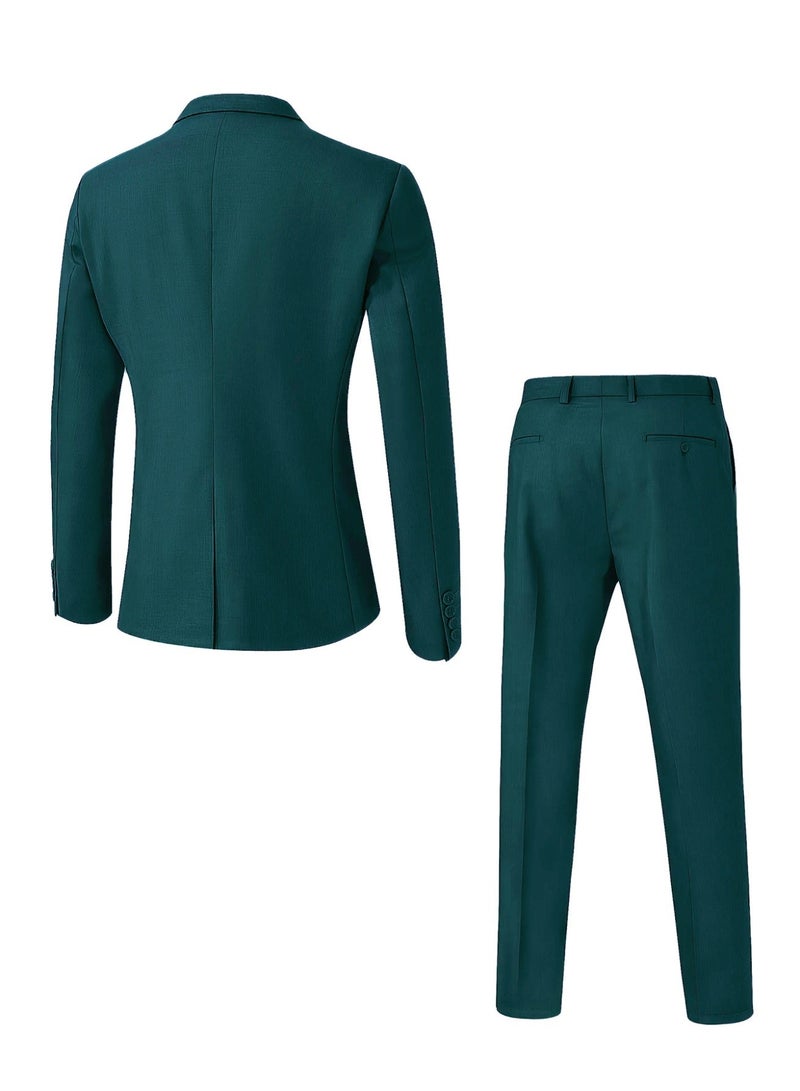 Men's Slim Fit 2 Piece Suit Set for Wedding Graduation Business Casual Party Formal Blazer & Trousers - Image 4