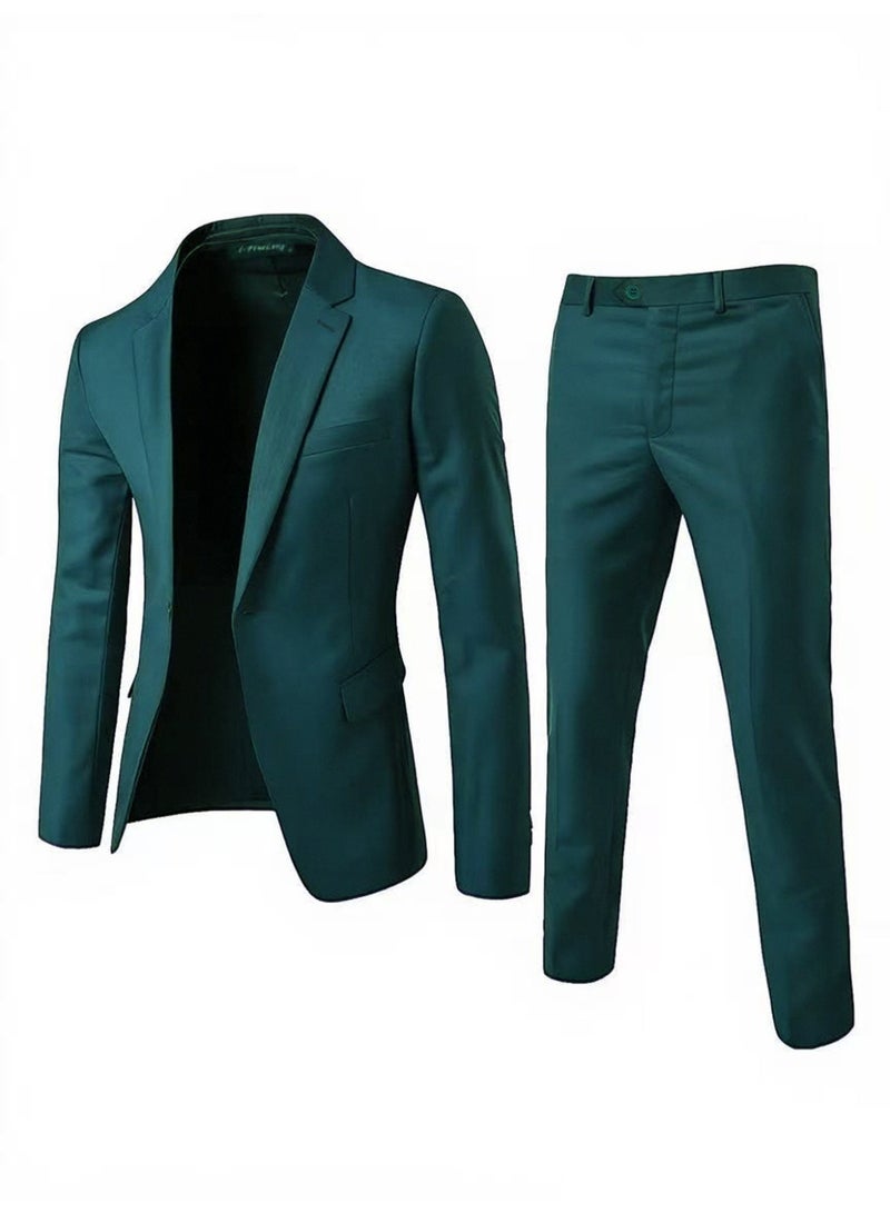 Men's Slim Fit 2 Piece Suit Set for Wedding Graduation Business Casual Party Formal Blazer & Trousers - Image 3