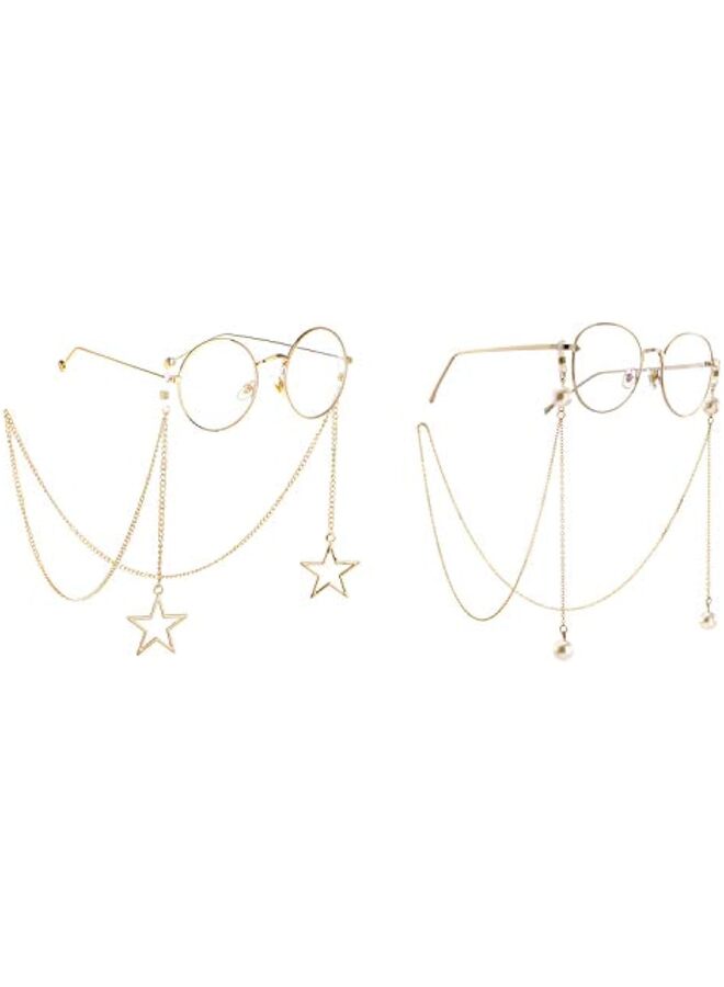 LAMAY 2PCS Pearl Star Pendant Eyeglass Chains Eyewear Strap Holder Reading Glasses Retainer - Image 1
