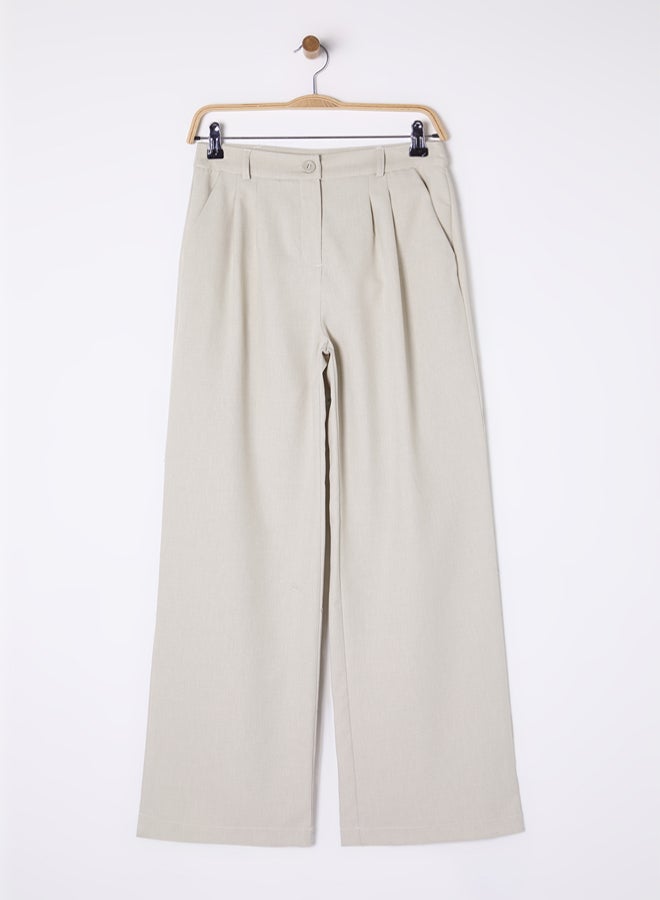 trendyol Beige Wide Leg/Wide Pleated Woven Trousers - Image 5