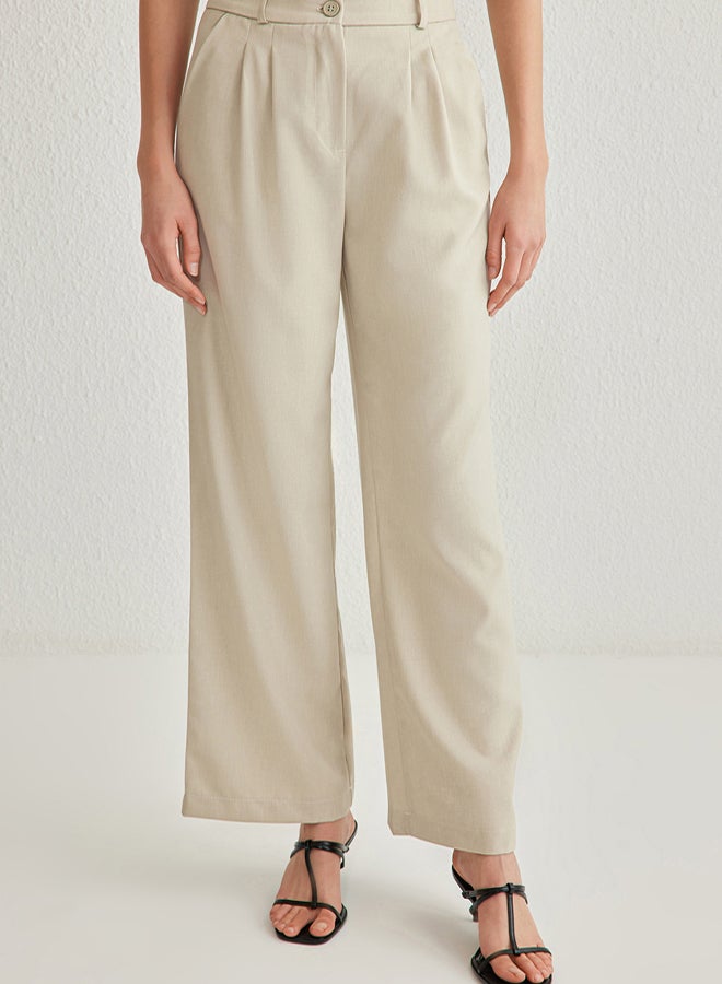 trendyol Beige Wide Leg/Wide Pleated Woven Trousers - Image 3