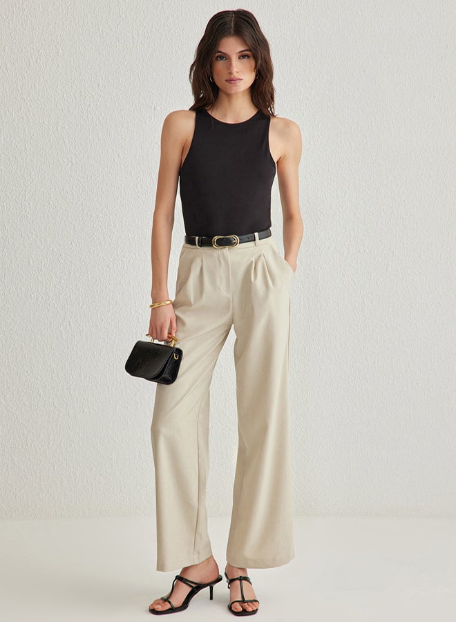 trendyol Beige Wide Leg/Wide Pleated Woven Trousers - Image 1