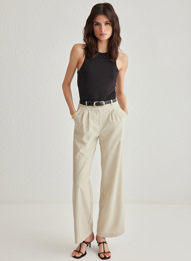 trendyol Beige Wide Leg/Wide Pleated Woven Trousers - Image 2