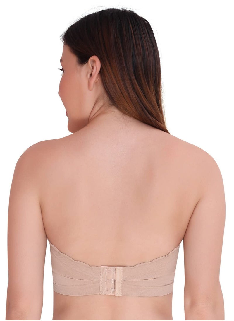 Glamroot - Women’s Padded Seamless Strapless Bandeau Tube Bra with Back Hook, Beige/White - Image 1