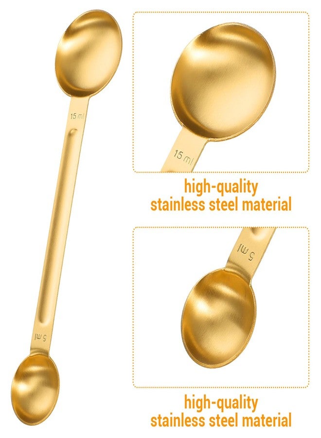 XLIUAX 2Pcs Double Sided Tablespoon Measuring Spoons, Measuring Spoon Stainless Steel Coffee Scoop Long-Handle 1 Tsp (5ml) & 1 Tbsp (15ml) Dual Measure for Coffee Milk Cooking Baking, Gold & Silver - Image 3