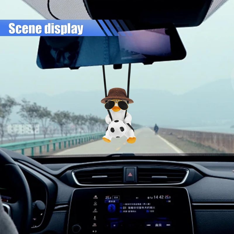 LHDOS Swinging Duck Car Hanging Ornament, Cool Car Rear View Mirror Charm, Funny Auto Interior Pendant Accessories, Cute Car Decoration for Men Women (Football Duck) - Image 4