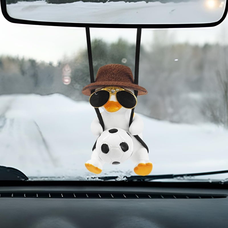 LHDOS Swinging Duck Car Hanging Ornament, Cool Car Rear View Mirror Charm, Funny Auto Interior Pendant Accessories, Cute Car Decoration for Men Women (Football Duck) - Image 1