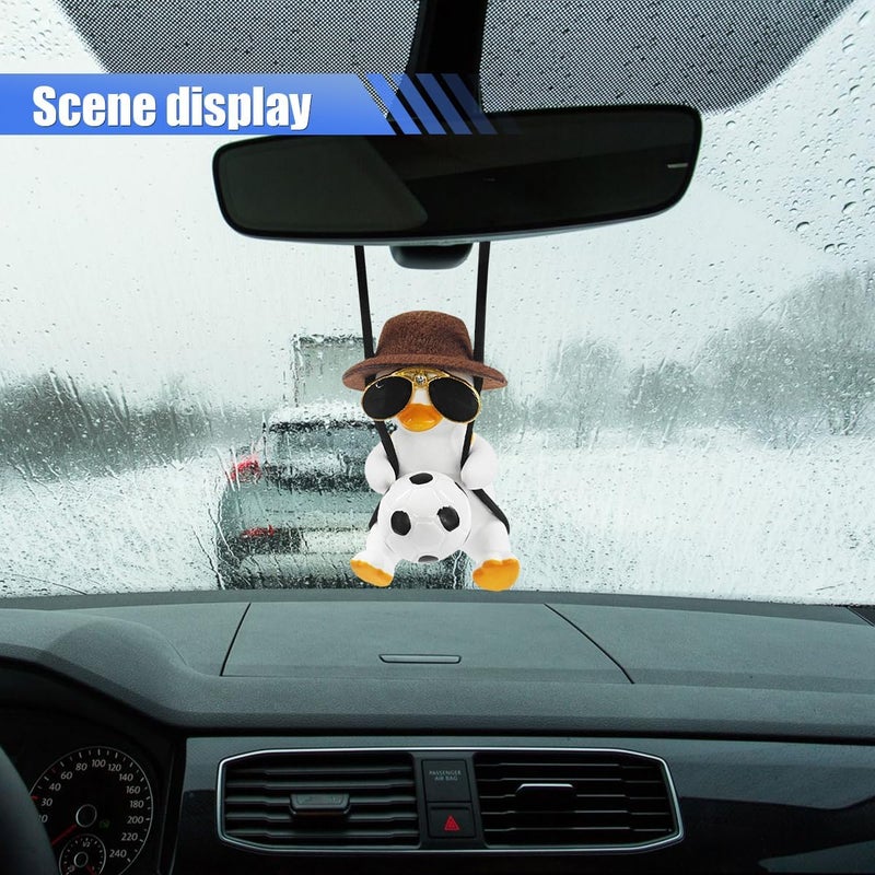 LHDOS Swinging Duck Car Hanging Ornament, Cool Car Rear View Mirror Charm, Funny Auto Interior Pendant Accessories, Cute Car Decoration for Men Women (Football Duck) - Image 3