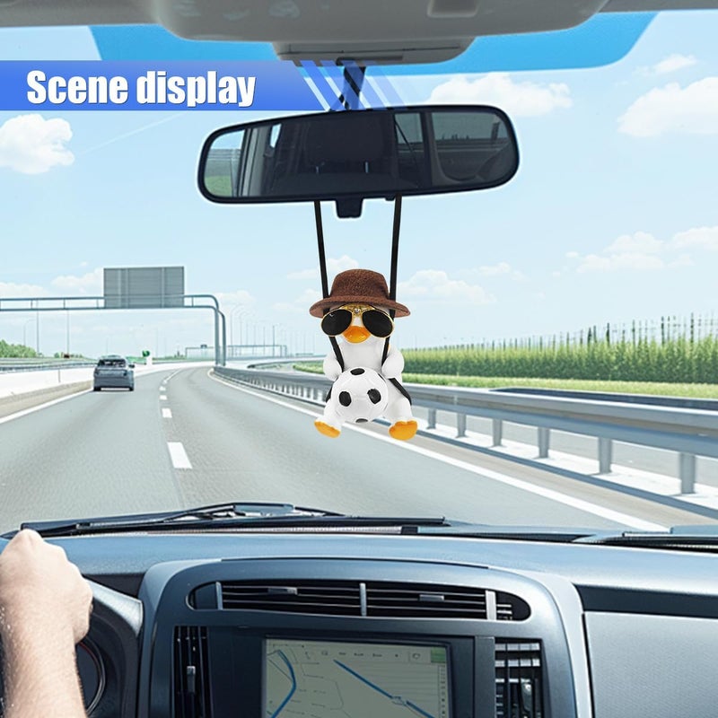 LHDOS Swinging Duck Car Hanging Ornament, Cool Car Rear View Mirror Charm, Funny Auto Interior Pendant Accessories, Cute Car Decoration for Men Women (Football Duck) - Image 5