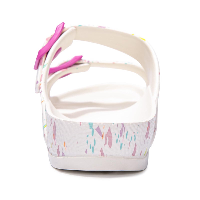 FUNKYMONKEY Women's Comfort Slides, Adjustable Double Buckle with Arch Support EVA Non-Slip Flat Sandals for Vacation & Daily Wear (8 M US, White-Mixed Color) - Image 4