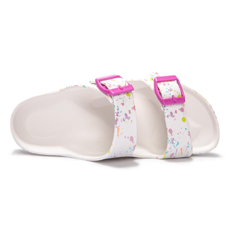 FUNKYMONKEY Women's Comfort Slides, Adjustable Double Buckle with Arch Support EVA Non-Slip Flat Sandals for Vacation & Daily Wear (8 M US, White-Mixed Color) - Image 3