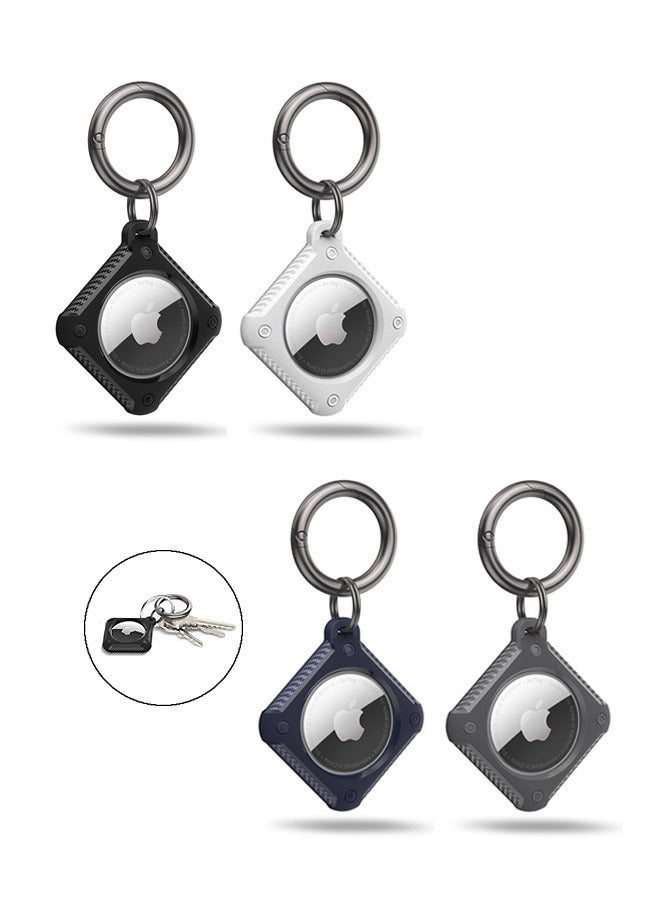 4 Pcs Carbon Fiber Pattern Airtag Case Holder, Anti Lost Scratch Resistant TPU Full Protective Air Tag Case Cover, Portable Airtag Protector Ring Accessories for Keyring