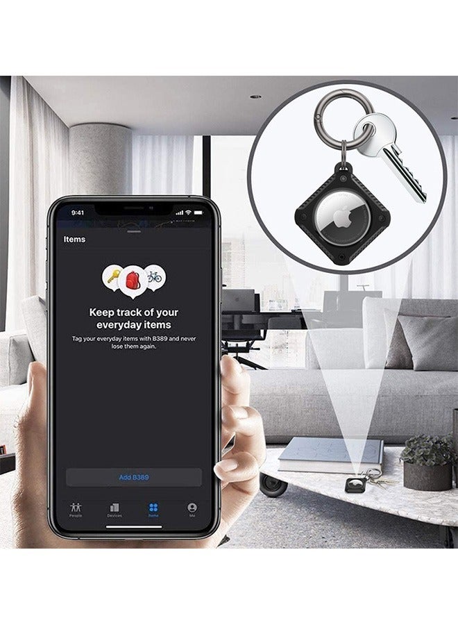 4 Pcs Carbon Fiber Pattern Airtag Case Holder, Anti Lost Scratch Resistant TPU Full Protective Air Tag Case Cover, Portable Airtag Protector Ring Accessories for Keyring  - Image 4