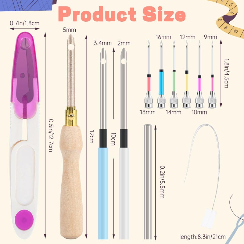 AUGSUN 13Pcs Punch Needle Kit, Punch Needle Tool Adjustable Punch Needle Embroidery Kits Wooden Handle Embroidery Pen for Embroidery Floss Cross Stitching Beginner - Image 2