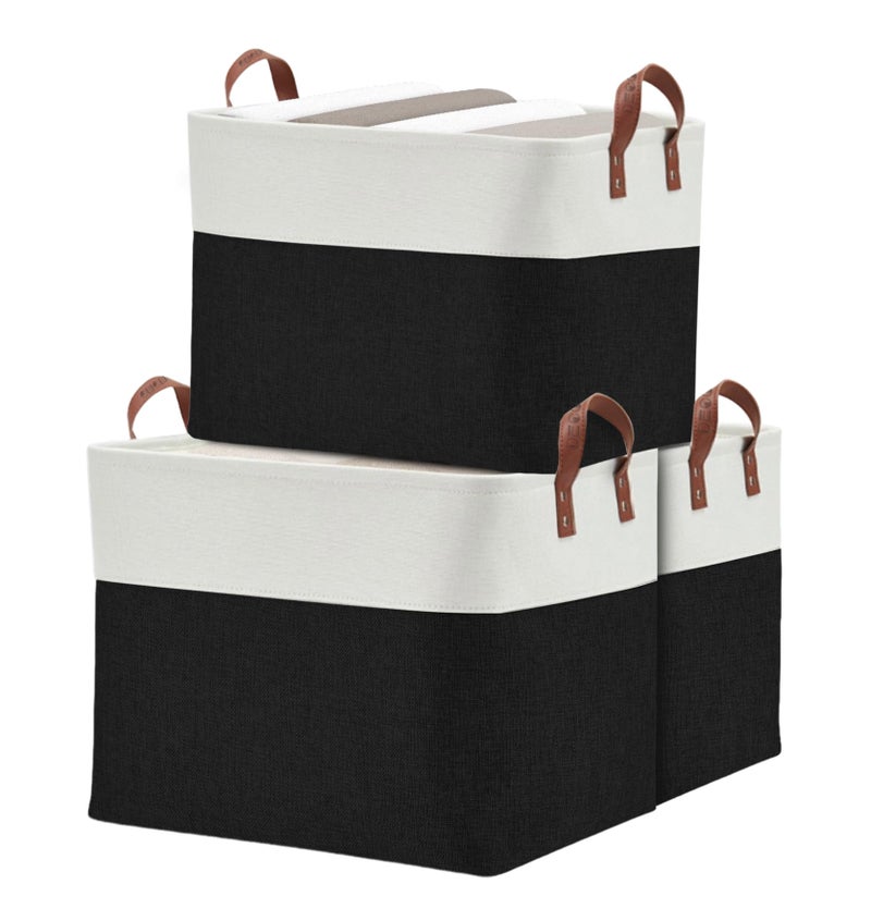 DECOMOMO Fabric Storage Basket Large Closet Storage Bins for Toys Nursery  Laundry Storage Black  White XXL  3 Pack