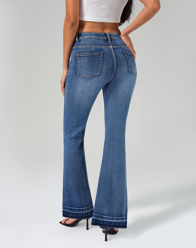 roswear Bell Bottom Jeans for Women High Waist Stretchy Flare Jeans Denim Trousers Pants Washed Blue Large - Image 3