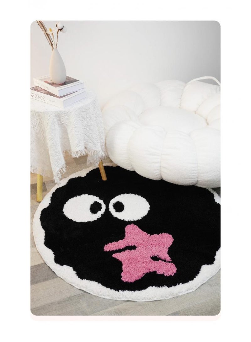 Y&D Bedroom Carpet Round Cartoon Coal Ball Carpet Flocking Non-Slip Mat Dirt Resistant Carpet-Powder60*60cm  - Image 1