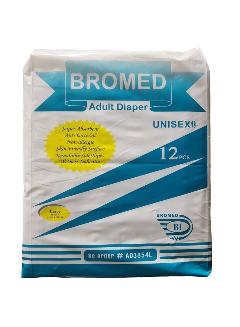 Bromed Adult Diaper For Unisex Large 12 Pcs - Image 1