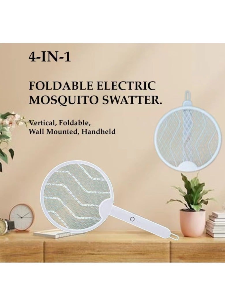 Electric Mosquito Swatter, 3 in 1, Vertical, Foldable, Handheld, Auto Zap Mode with Base, Compact Size, UV Light, 3000V, USB Rechargeable, 3 Layers Safety Mesh, For Bugs, Pests. - Image 2