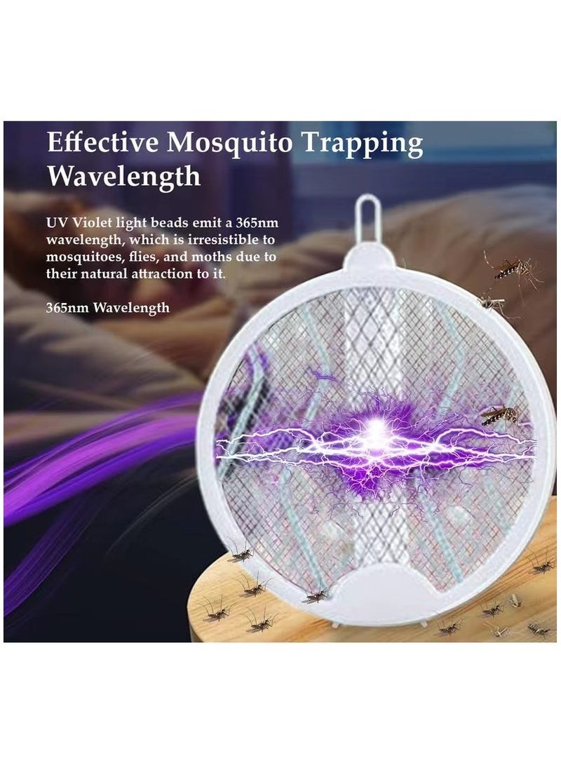 Electric Mosquito Swatter, 3 in 1, Vertical, Foldable, Handheld, Auto Zap Mode with Base, Compact Size, UV Light, 3000V, USB Rechargeable, 3 Layers Safety Mesh, For Bugs, Pests. - Image 3