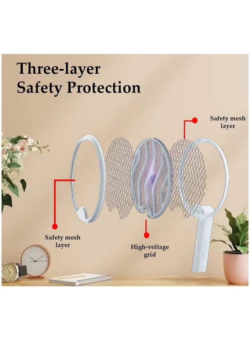 Electric Mosquito Swatter, 3 in 1, Vertical, Foldable, Handheld, Auto Zap Mode with Base, Compact Size, UV Light, 3000V, USB Rechargeable, 3 Layers Safety Mesh, For Bugs, Pests. - Image 4