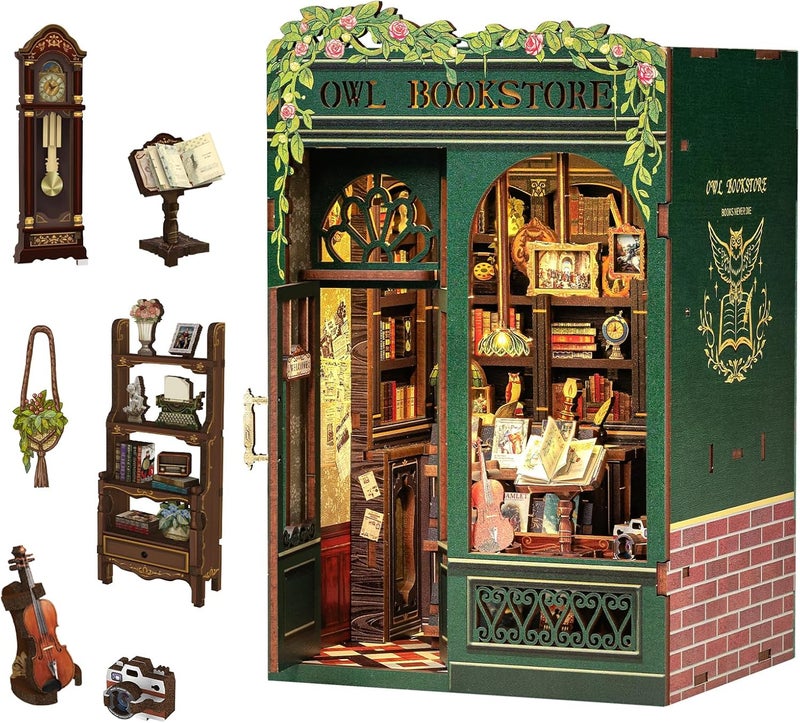 CUTEBEE Book Nook Kit - DIY Miniature House Dollhouse Kit for Adults, Booknook Tiny House Bookshelf Decor 3D Wooden Puzzle, Gifts for Family and Friends (Owl Bookstore) - Image 1