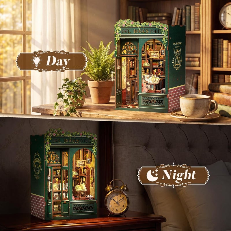 CUTEBEE Book Nook Kit - DIY Miniature House Dollhouse Kit for Adults, Booknook Tiny House Bookshelf Decor 3D Wooden Puzzle, Gifts for Family and Friends (Owl Bookstore) - Image 2