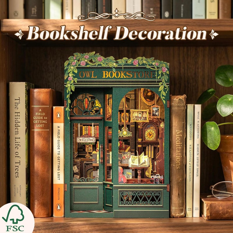 CUTEBEE Book Nook Kit - DIY Miniature House Dollhouse Kit for Adults, Booknook Tiny House Bookshelf Decor 3D Wooden Puzzle, Gifts for Family and Friends (Owl Bookstore) - Image 4
