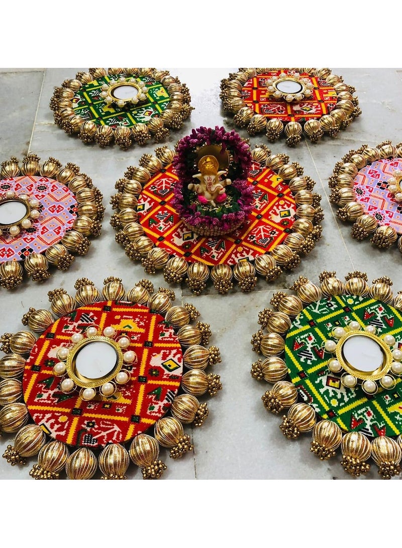 حصيرة رانغولي، ديكورات ديوالي، ديا ديوالي، حامل شموع، طبق زخرفي قابل للعكس، سينغاسان، حصيرة رانغولي، ديكور ديوالي ديا هدايا ديوالي (10 بوصات) عنصر ديكور منزلي مثالي. - Image 1