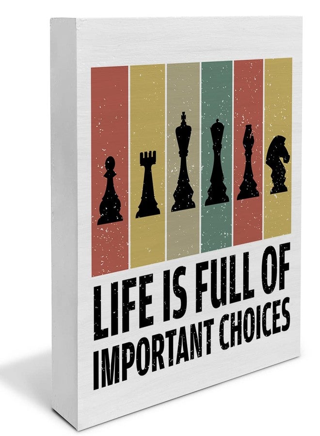YIDOU Life is Full of Important Choices Chess Wood Box Sign Decor Desk Sign Chess Wooden Box Block Sign Rustic Home Office Shelf Wall Decoration Gift for Chess Lover - Image 1