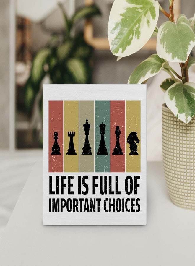 YIDOU Life is Full of Important Choices Chess Wood Box Sign Decor Desk Sign Chess Wooden Box Block Sign Rustic Home Office Shelf Wall Decoration Gift for Chess Lover - Image 4
