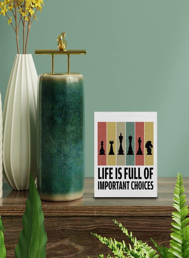 YIDOU Life is Full of Important Choices Chess Wood Box Sign Decor Desk Sign Chess Wooden Box Block Sign Rustic Home Office Shelf Wall Decoration Gift for Chess Lover - Image 3