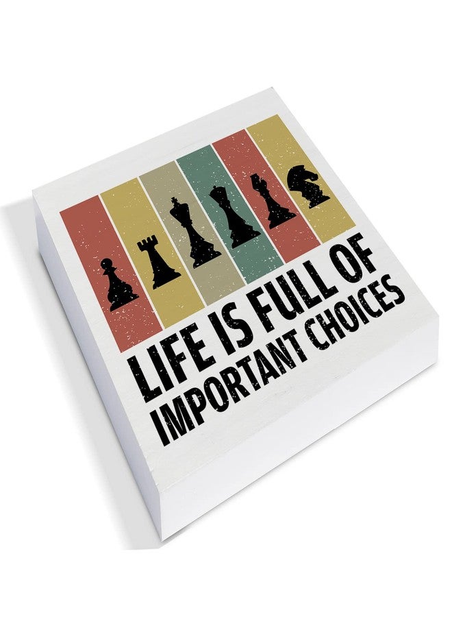 YIDOU Life is Full of Important Choices Chess Wood Box Sign Decor Desk Sign Chess Wooden Box Block Sign Rustic Home Office Shelf Wall Decoration Gift for Chess Lover - Image 2