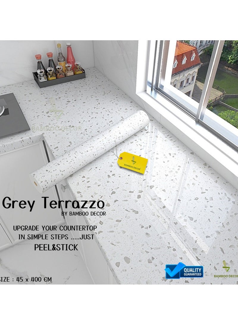 Bamboo Decor | Self Adhesive Wallpaper Peel & Stick Water-resistant Moist-proof Wall Decoration for Living room -Kitchen -Bedroom -Bathroom-office (45 x 400 CM, Terrazzo - Grey) - Image 2