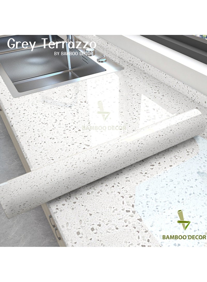 Bamboo Decor | Self Adhesive Wallpaper Peel & Stick Water-resistant Moist-proof Wall Decoration for Living room -Kitchen -Bedroom -Bathroom-office (45 x 400 CM, Terrazzo - Grey) - Image 3