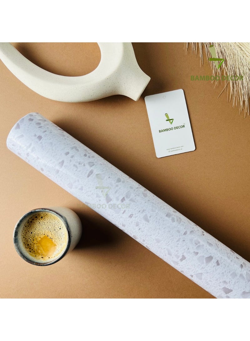 Bamboo Decor | Self Adhesive Wallpaper Peel & Stick Water-resistant Moist-proof Wall Decoration for Living room -Kitchen -Bedroom -Bathroom-office (45 x 400 CM, Terrazzo - Grey) - Image 5