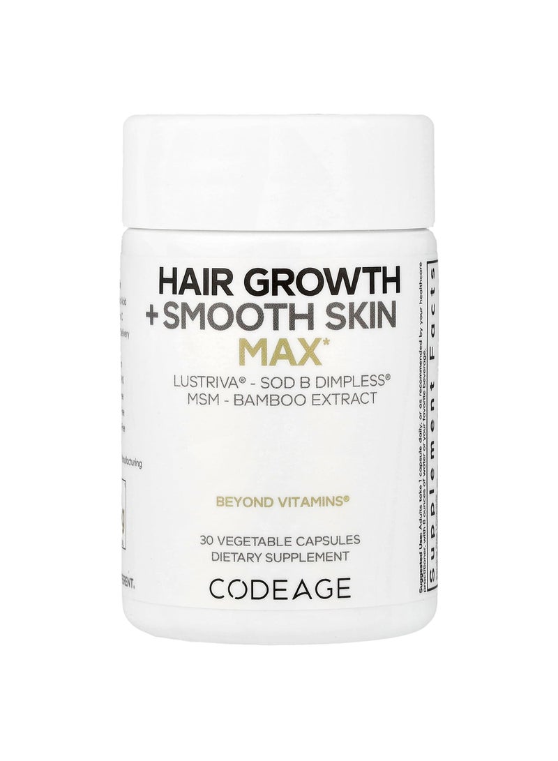 Codeage Hair Growth + Smooth Skin, Max, 30 Vegetable Capsules