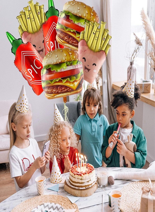 Chictry 6Pcs Food Themed Decorations French Fries Hamburg Spicy Seasoning Bottle Foil Mylar Balloons for Birthday Baby Shower Barbecue Picnic Cookout Fast Food Snacks Party Decorations - Image 3