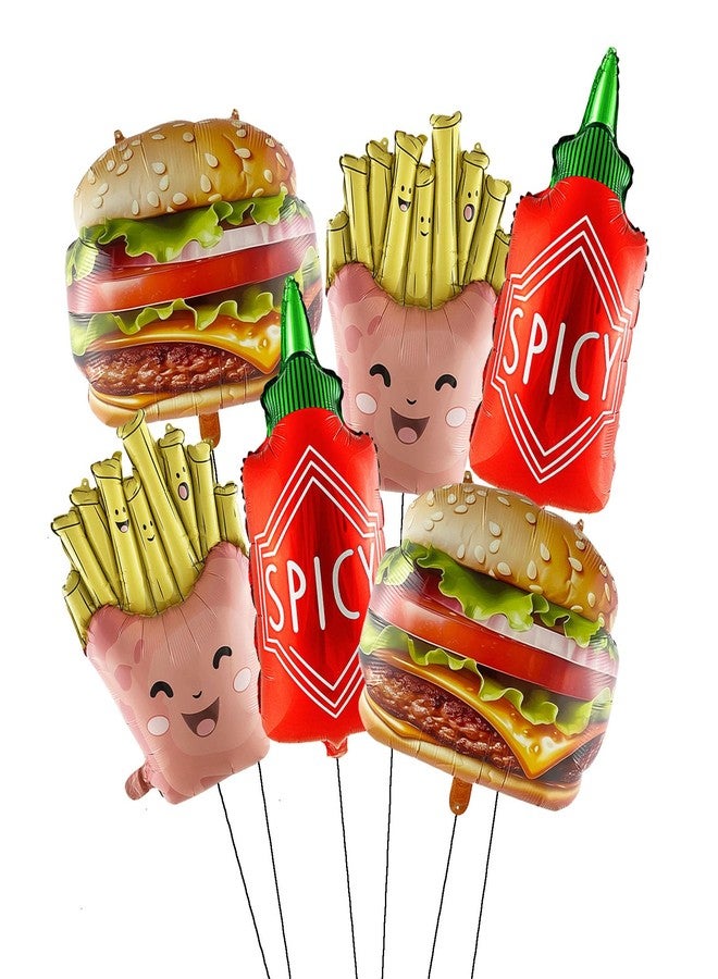 Chictry 6Pcs Food Themed Decorations French Fries Hamburg Spicy Seasoning Bottle Foil Mylar Balloons for Birthday Baby Shower Barbecue Picnic Cookout Fast Food Snacks Party Decorations - Image 1