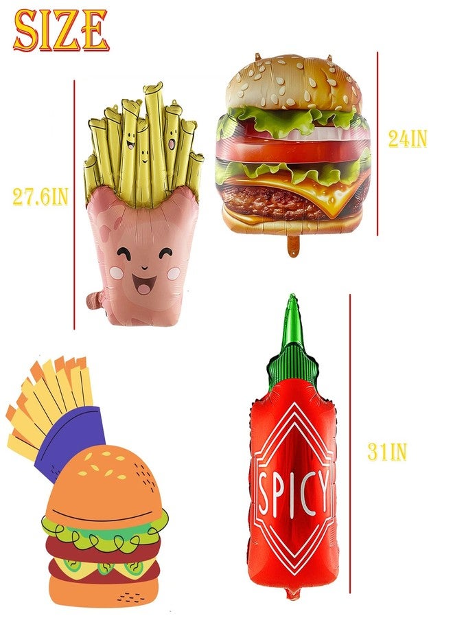 Chictry 6Pcs Food Themed Decorations French Fries Hamburg Spicy Seasoning Bottle Foil Mylar Balloons for Birthday Baby Shower Barbecue Picnic Cookout Fast Food Snacks Party Decorations - Image 2