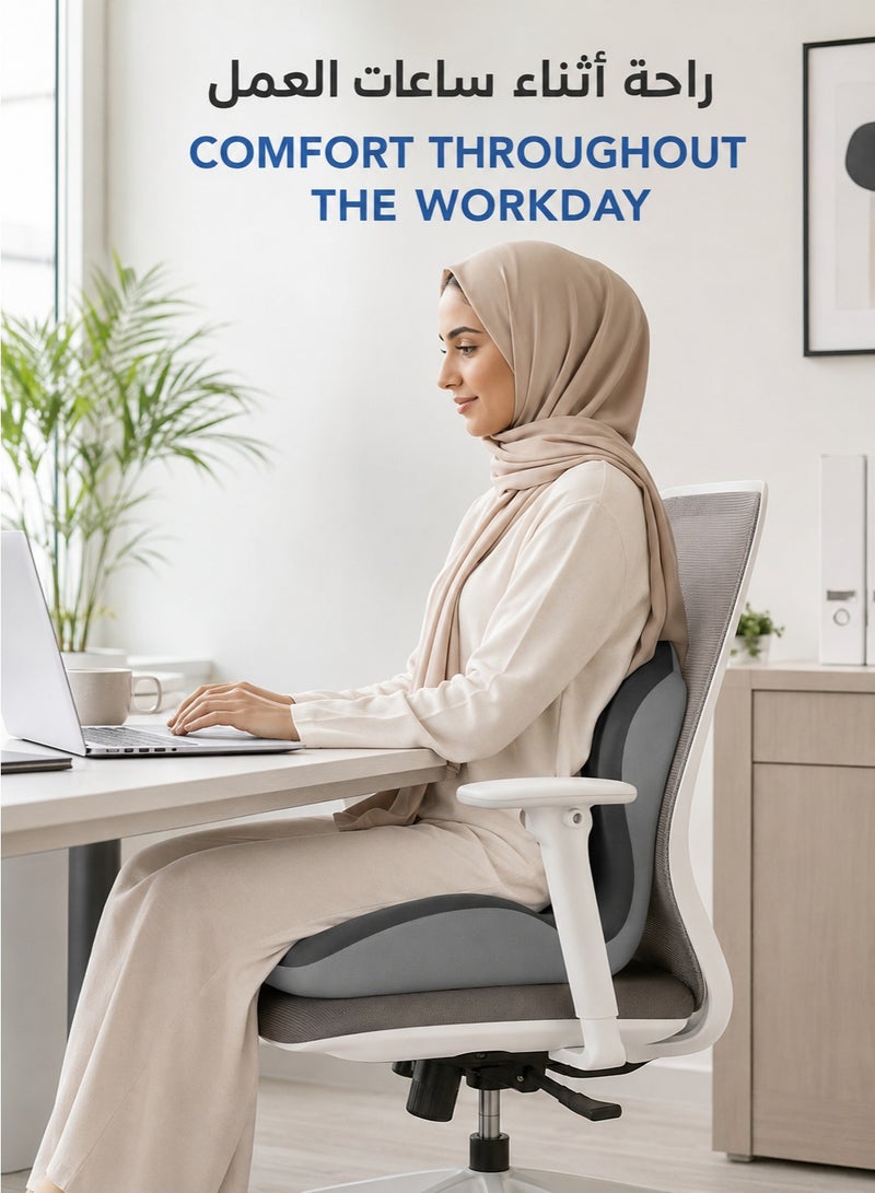 وسادة مقعد ودعم ظهر مريحة من إسفنج الميموري، تصميم متكامل لدعم أسفل الظهر للكراسي المكتبية ومقعد السيارة وكرسي الألعاب، تصميم منحني لتوزيع الضغط، أسود، 40 × 44 × 37 سم - Image 5